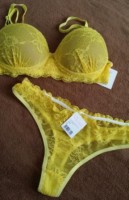 Conjunto de Lingerie Adulto Renda Amarelo